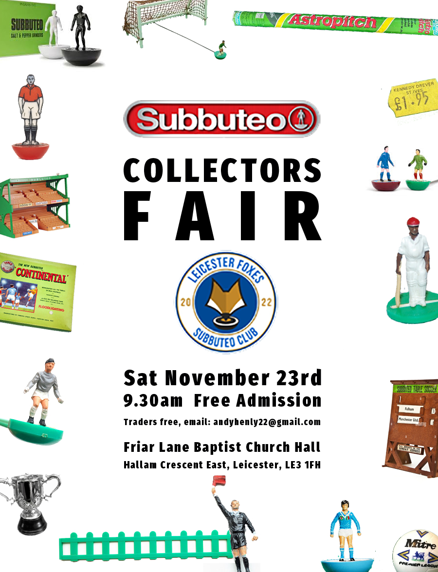 EnglishSubbuteo's tweet photo. It's the Leicester Foxes Subbuteo Club Group Collectors fair tomorrow. Have fun all, and make sure to show us what you've purchased
#Subbuteo #EnglishSubbuteo https://t.co/ZIngdKuZVI