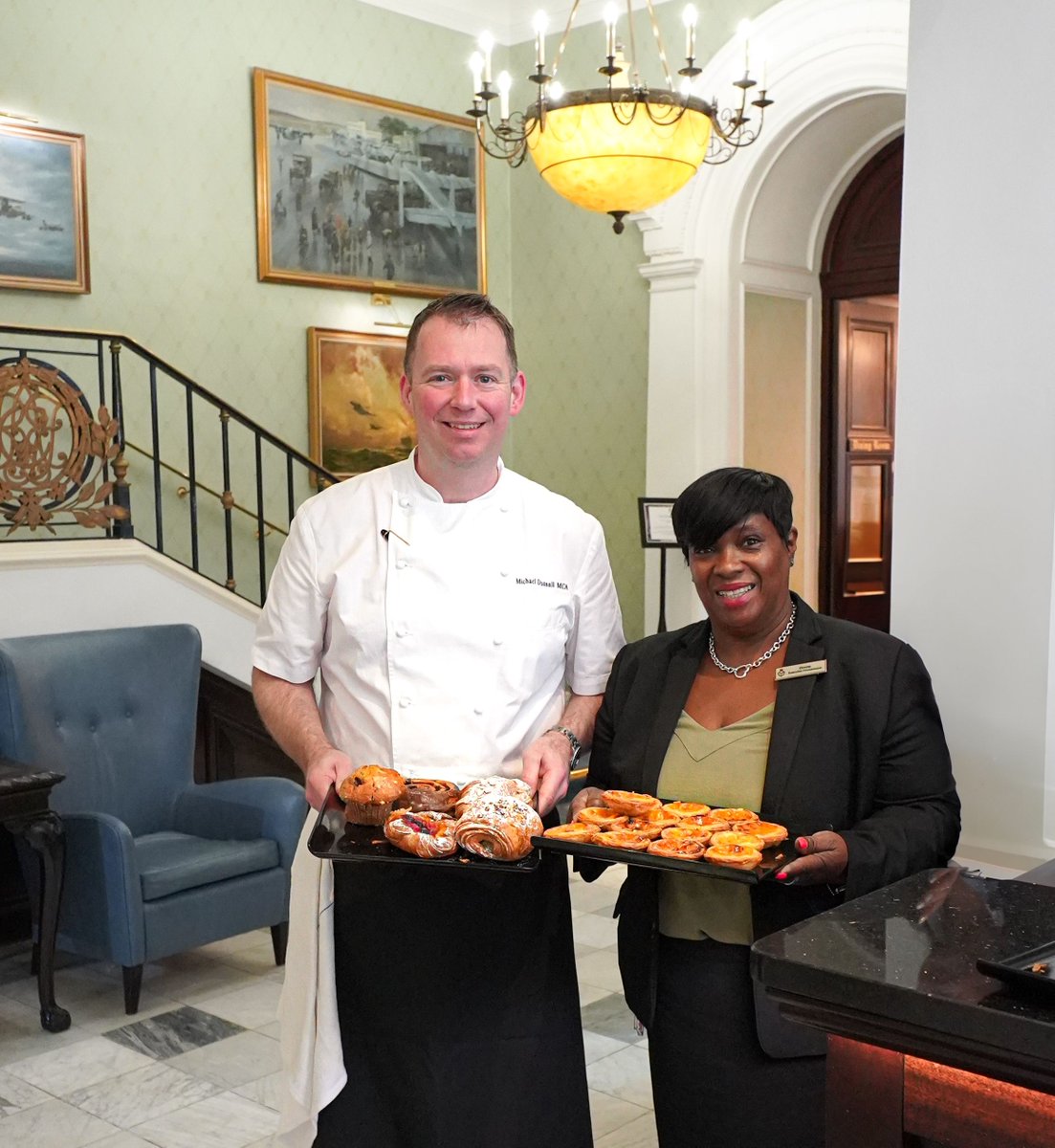 TheRAFClub's tweet photo. Happy Friday!🥐

This morning, our Executive Chef Michael Dutnall MCA and Head of Housekeeping Donna Graham started the day with a special touch, personally delivering fresh pastries to each department. 

#WelcometoWork
#RoyalAirForceClub
#StaffAppriciation https://t.co/oLuzCSVHuS