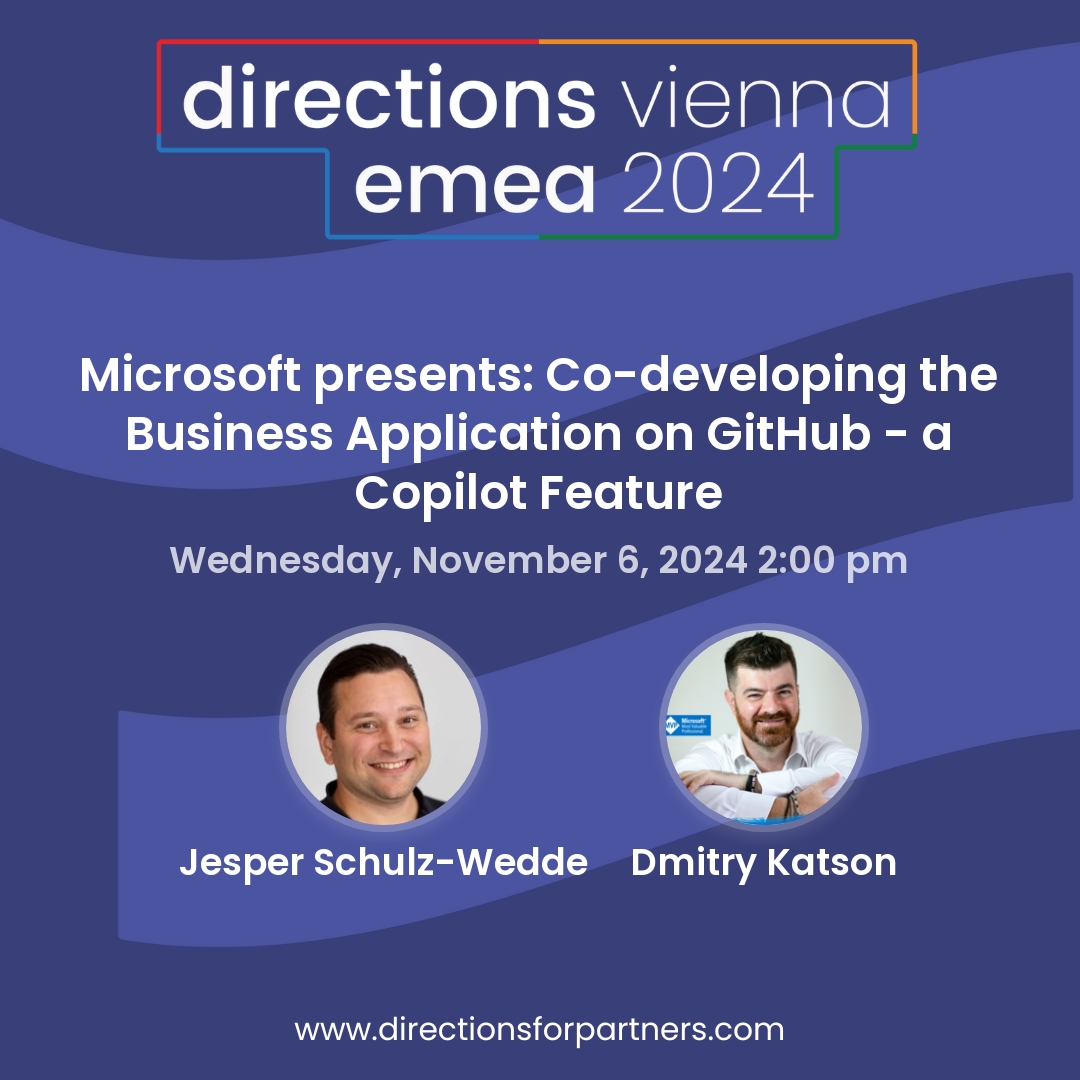 Jesper Schulz-Wedde (MSFT) (@jesperschulz) on Twitter photo 5 days until #DirectionsEMEA is on - time to advertise a little for my session with the one and only <a href="/DmitryKatson/">Dmitry Katson</a> 😎
When should you join? If you're either interested in co-development of the #MSDyn365BC business application (#opensource), or if you'd like to see end-to-end, 5 days until #DirectionsEMEA is on - time to advertise a little for my session with the one and only <a href="/DmitryKatson/">Dmitry Katson</a> 😎
When should you join? If you're either interested in co-development of the #MSDyn365BC business application (#opensource), or if you'd like to see end-to-end,