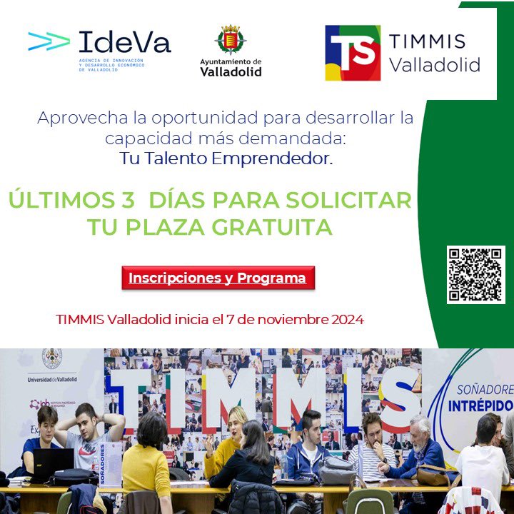 Eres una persona mayor de 18 años, desempleada, estudiante o inquieta este es tu programa para desarrollar tus #capacidad #emprendedora 
Apoyado por <a href="/ideva_agencia/">Ideva</a> <a href="/AyuntamientoVLL/">Ayto. de Valladolid</a>