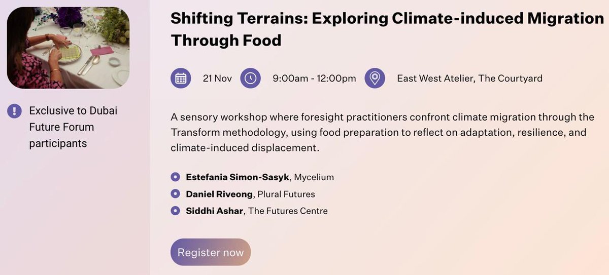 In Dubai later this month? Siddhi Ashar and Estefania Simon-Sasyk will be hosting an experiential futures experience on climate and migration using the Transform methodology.
If you'll be at the Dubai Futures Forum, you can sign-up here:
lnkd.in/dTpSaqE5