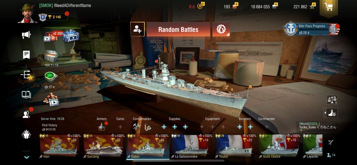 造船所から加賀、日向、大連が入港！
加賀はずっと欲しかったので造船所に追加されてよかった