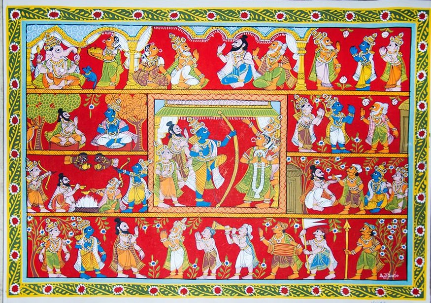 Gemsof_Bharat's tweet photo. 7. Cheriyal Scrolls, Telangana: These scroll paintings narrate stories from folklore. 
Cheriyal artisans continue this 700-year-old tradition, focusing on tribal themes and local legends. https://t.co/zhZ4L9lIaP