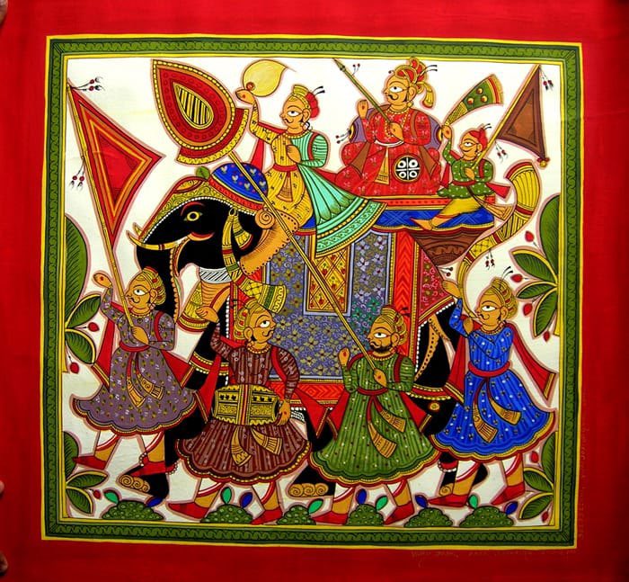 Gemsof_Bharat's tweet photo. 5. Phad Painting, Rajasthan: A vibrant storytelling art, Phad illustrates the life of folk deities like Pabuji and Devnarayan. https://t.co/ZZLSz1jD5g