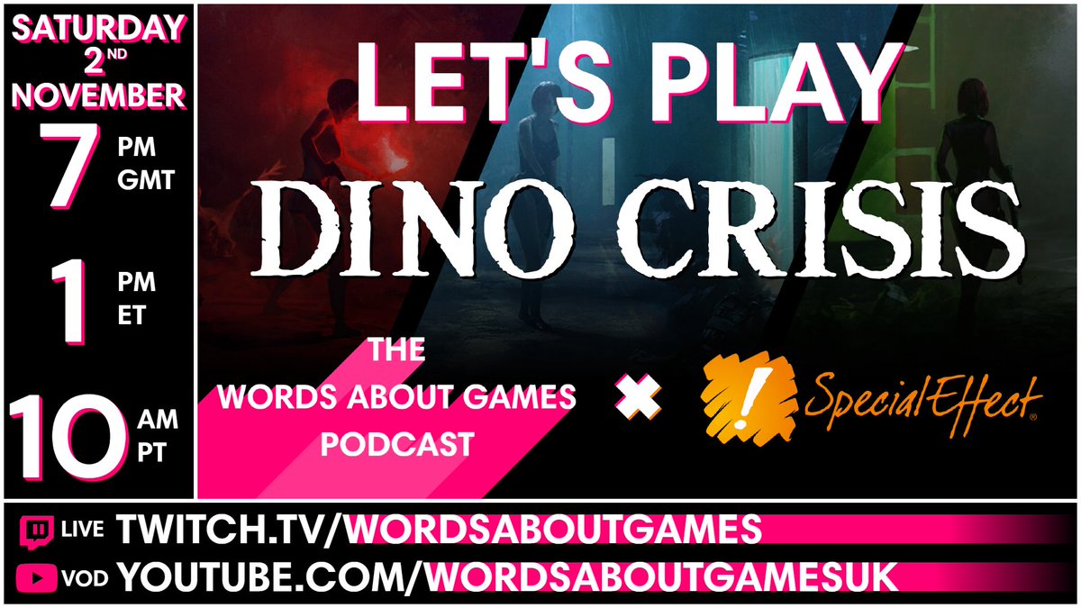vitzpatel's tweet image. What&apos;s good everyone, tomorrow night - twitch.tv/wordsaboutgames the team is playing Dino Crisis!

All in aid of the wonderful charity @SpecialEffect ✨

Join us at 7PM GMT!
