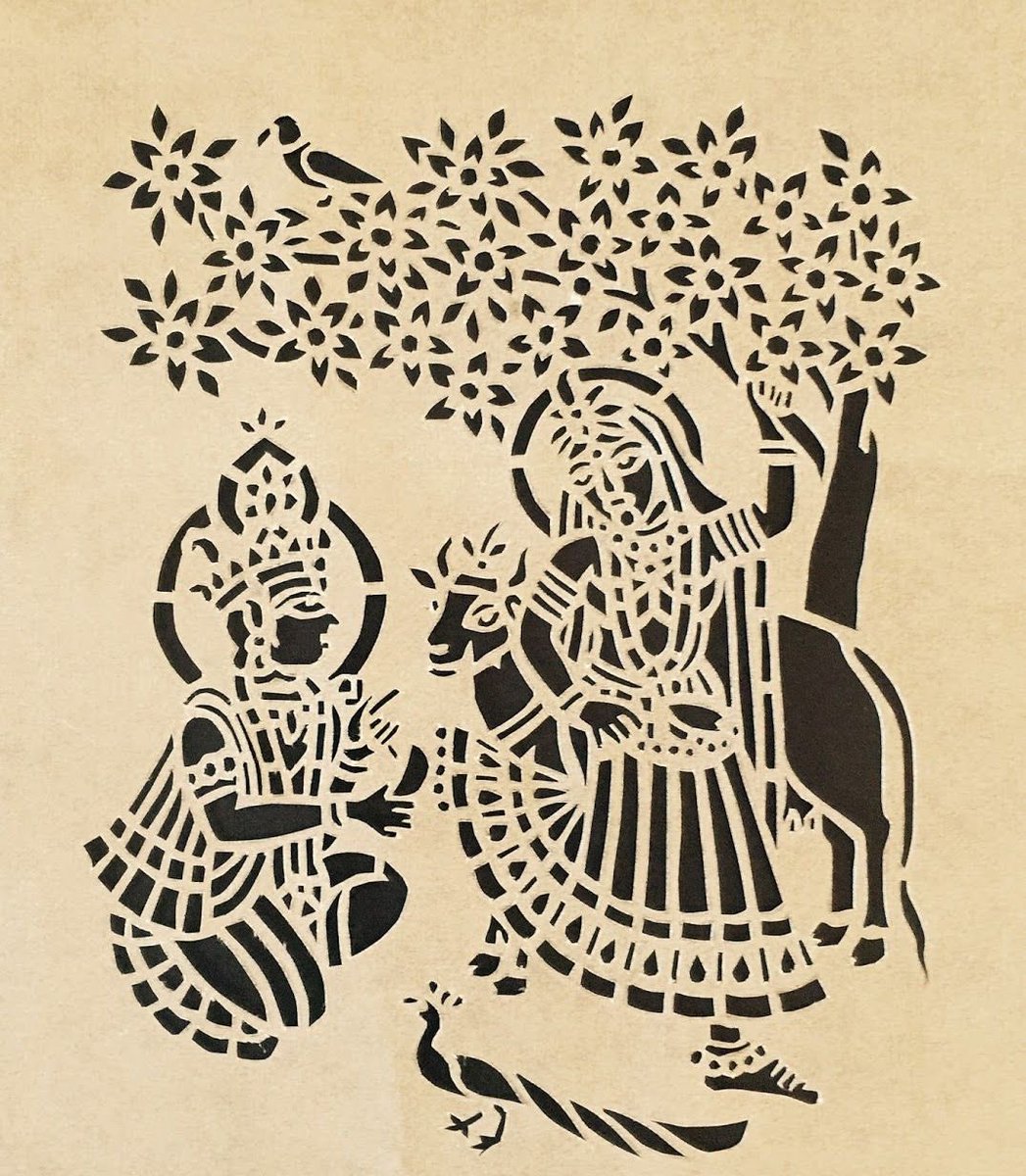 Gemsof_Bharat's tweet photo. 11. Sanjhi, Uttar Pradesh: This intricate paper-cutting art originated in Vrindavan and depicts scenes from the life of Krishna. https://t.co/MoQsnPjCXd