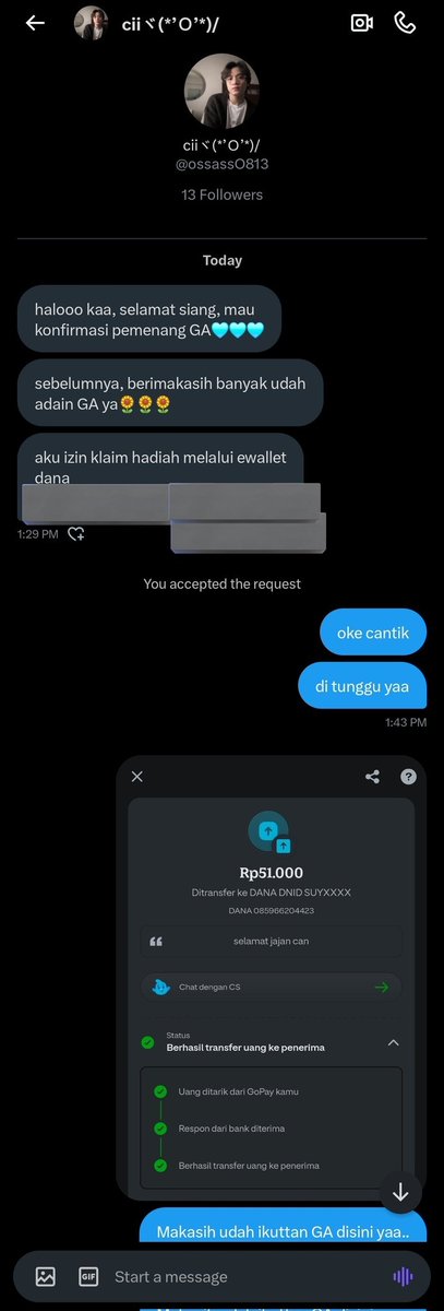 Guys reminder buat kalian yg suka adain giveaway, sebelum di tf tolong dilihat dulu akunnya ya, barusan kejadian aku menang GA tpi tbtb ada yg DM kakak yg ngadain GA duluan pake akun yg seakan akan itu aku.. duh sayang banget klo udh di tf gini🥲

pict 3 bukti chat ke akun maling