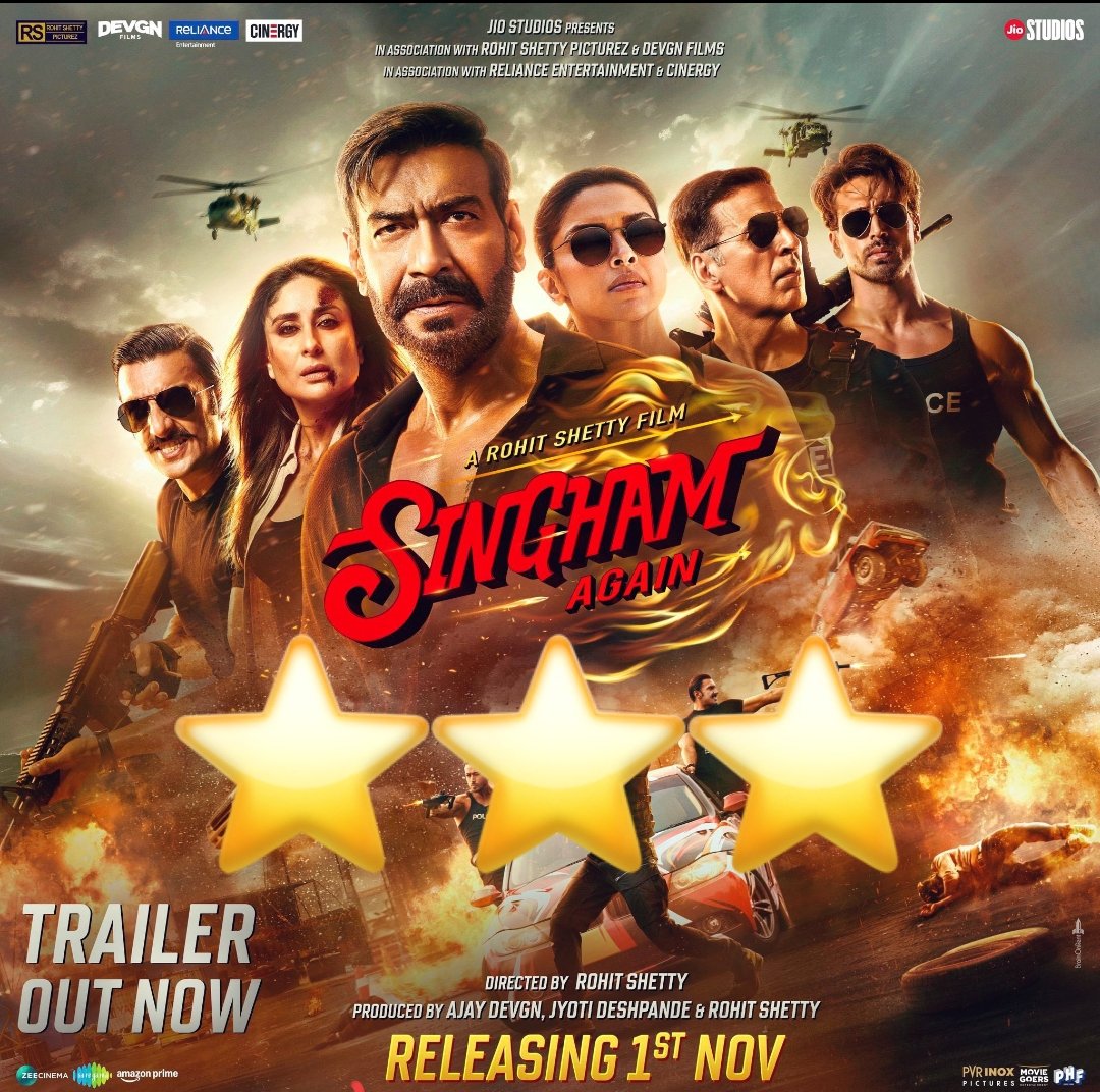 ToxiicNVR's tweet photo. #OneWordReview
#SinghamAgain = terrific  
Action packd superb movie
Rating _ 3.5 

#SinghamAgain
 #singhamAgainreview https://t.co/6p3UBMm4H5