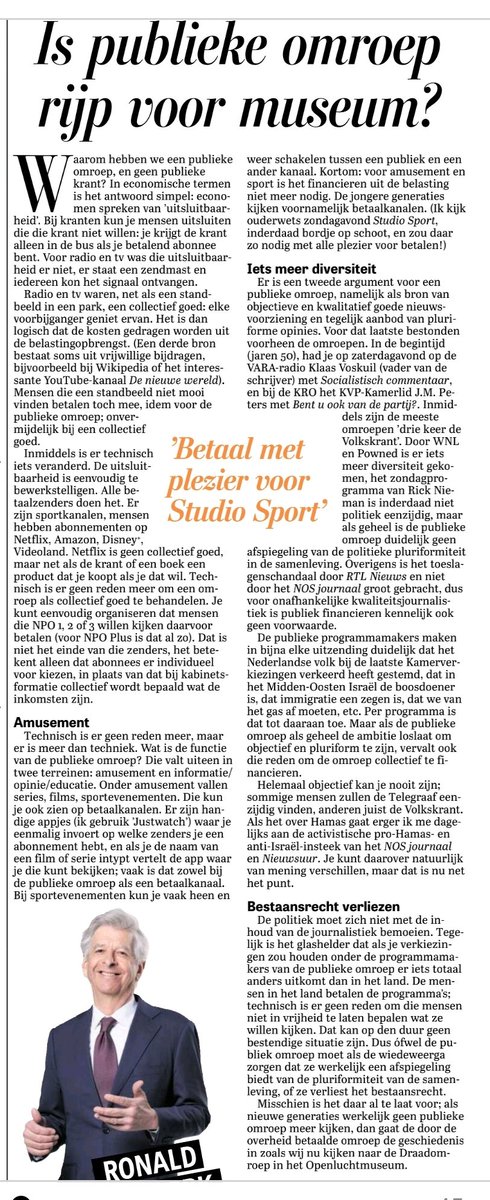 rkemp59's tweet photo. De meeste omroepen zijn inmiddels ’drie keer de Volkskrant’. 

Als je verkiezingen zou houden onder NPO-programmamakers dan komt er iets totaal anders uit dan in het land.

Goed stuk van Ronald Plasterk👇🎯 https://t.co/6sLZtUfD9E