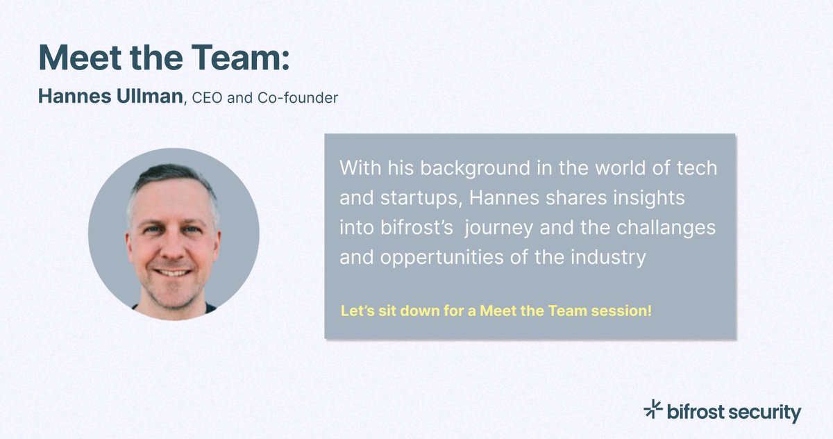 bifrostSec's tweet photo. Meet the Team: Hannes Ullman, CEO and co-founder. 

This week, we're sitting down with @kroxelikrax for a Meet the Team session. Make sure to tune in and read all about him and how bifrost came to be. 

🔗https://t.co/Bk99E6hcHv https://t.co/pAVa17x6kx