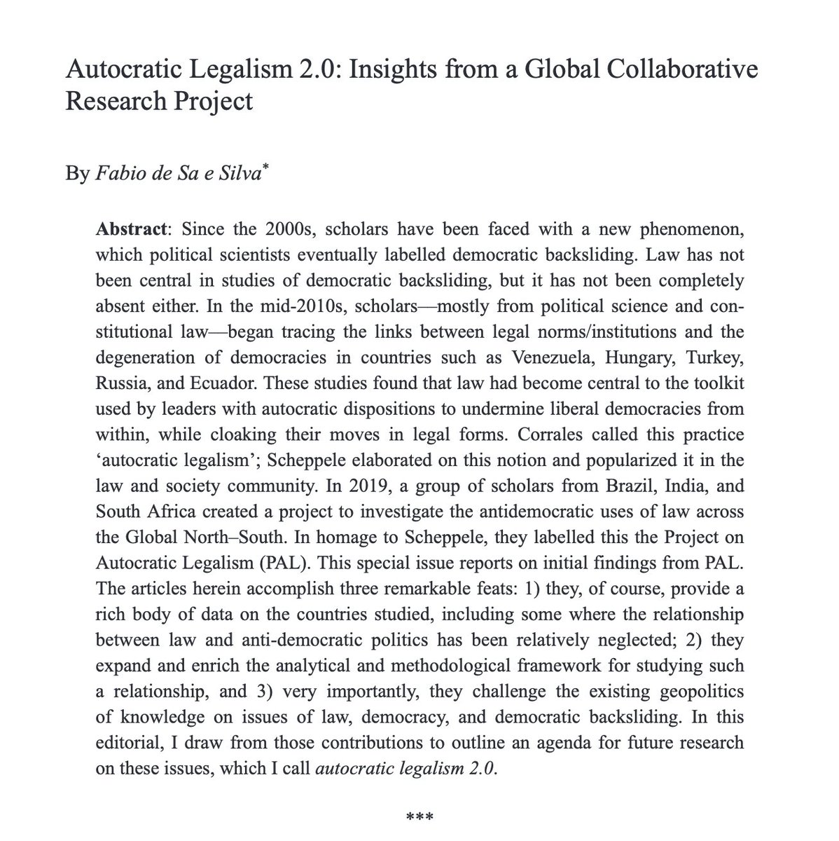 World Comparative Law / VRUe (@wcl_vru) on Twitter photo #⃣1⃣ We are honoured to announce the WCL/VRÜ Volume 55 article prize winner:
<a href="/fsaesilva/">Fabio de Sa e Silva 🇧🇷🇺🇸🇺🇳</a>'s outstanding editorial outlines a new agenda for the study of „autocratic legalism“. Still a great read – open access available ➡️
nomos-elibrary.de/10.5771/0506-7…. #⃣1⃣ We are honoured to announce the WCL/VRÜ Volume 55 article prize winner:
<a href="/fsaesilva/">Fabio de Sa e Silva 🇧🇷🇺🇸🇺🇳</a>'s outstanding editorial outlines a new agenda for the study of „autocratic legalism“. Still a great read – open access available ➡️
nomos-elibrary.de/10.5771/0506-7….