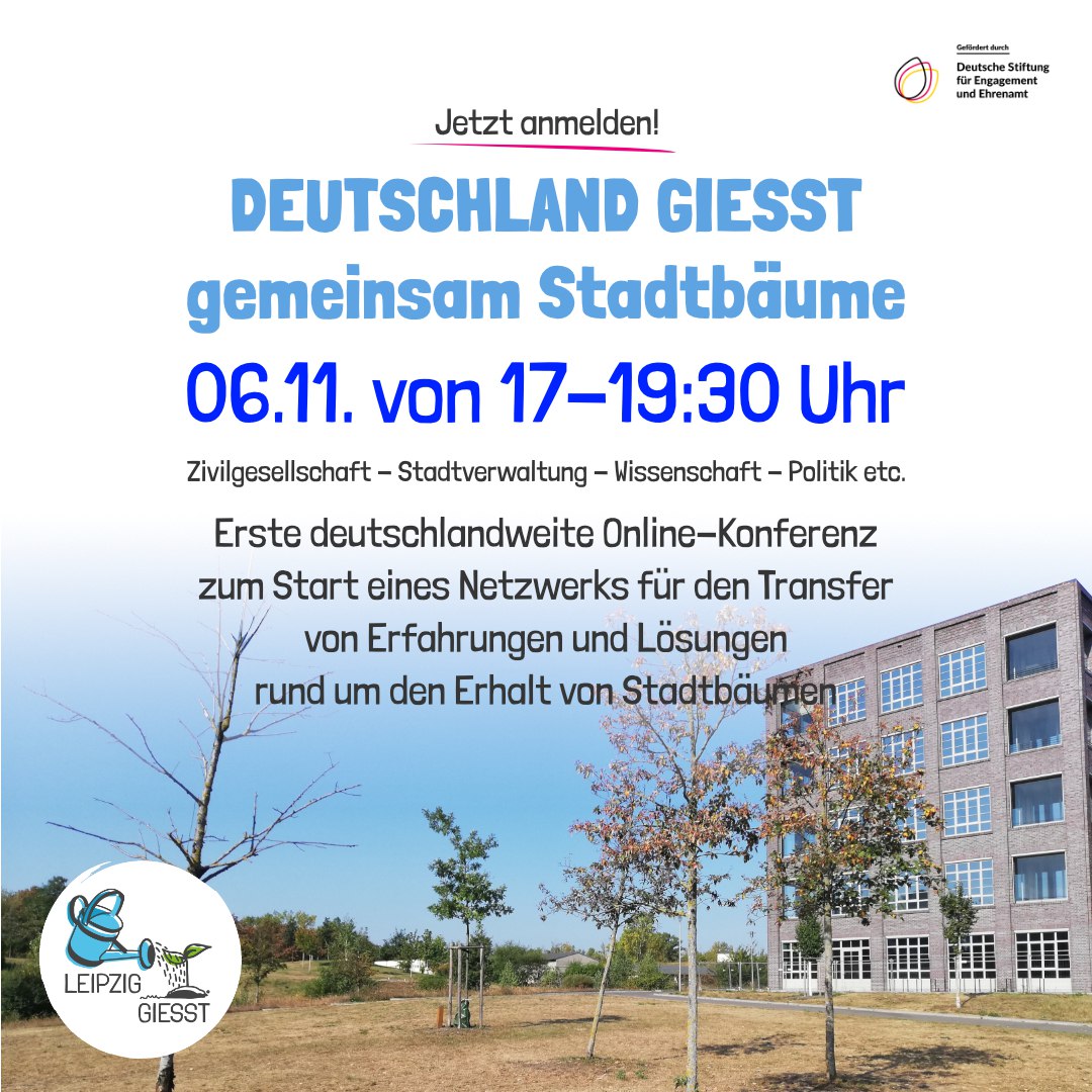 LEIPZIG GIESST lädt nächsten Mittwoch zu einem deutschlandweiten Netzwerktreffen von Akteuren ein, die sich mit Stadtbäumen befassen. Wir freuen uns auf den Austausch. Weitere Infos hier: stiftung-ecken-wecken.de/projekte/leipz…