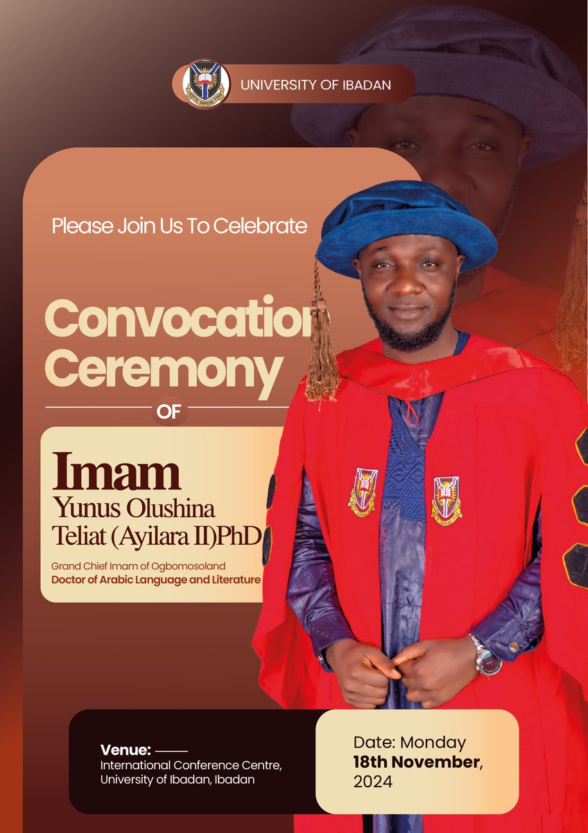 imamogbomoso's tweet photo. Please join me to celebrate my PhD Convocation Ceremony. https://t.co/daMBgxRwV4