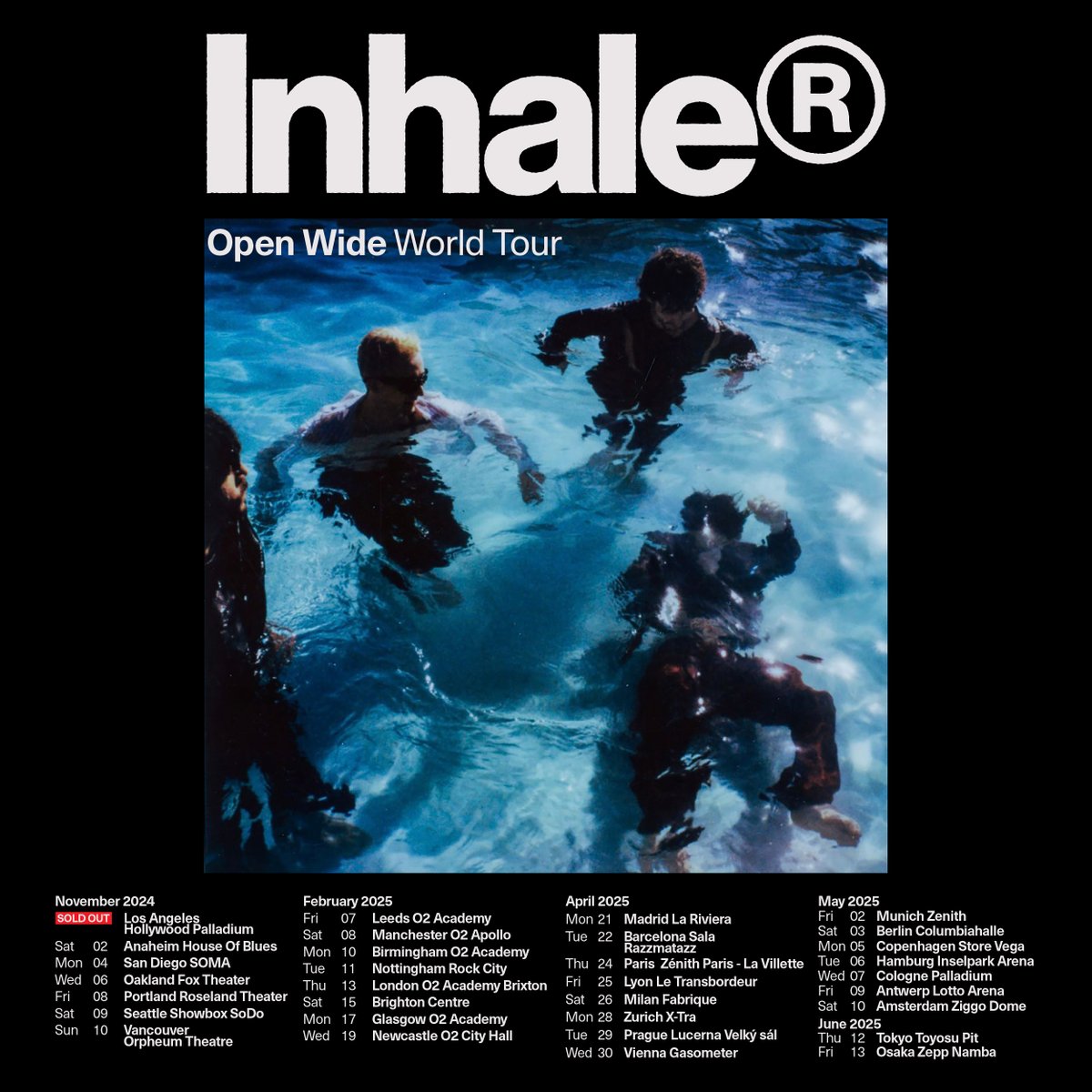 InhalerDublin's tweet photo. OPEN WIDE WORLD TOUR! We're taking our new album 'Open Wide' across UK, EU and Japan in 2025 with our friends @BlossomsBand who’ll join us on all dates in mainland Europe

Pre-order the album for pre-sale access which begins 9:30am local time on Wed 6 Nov  https://t.co/Kst4qn4VF3 https://t.co/yUyaoTnGdA