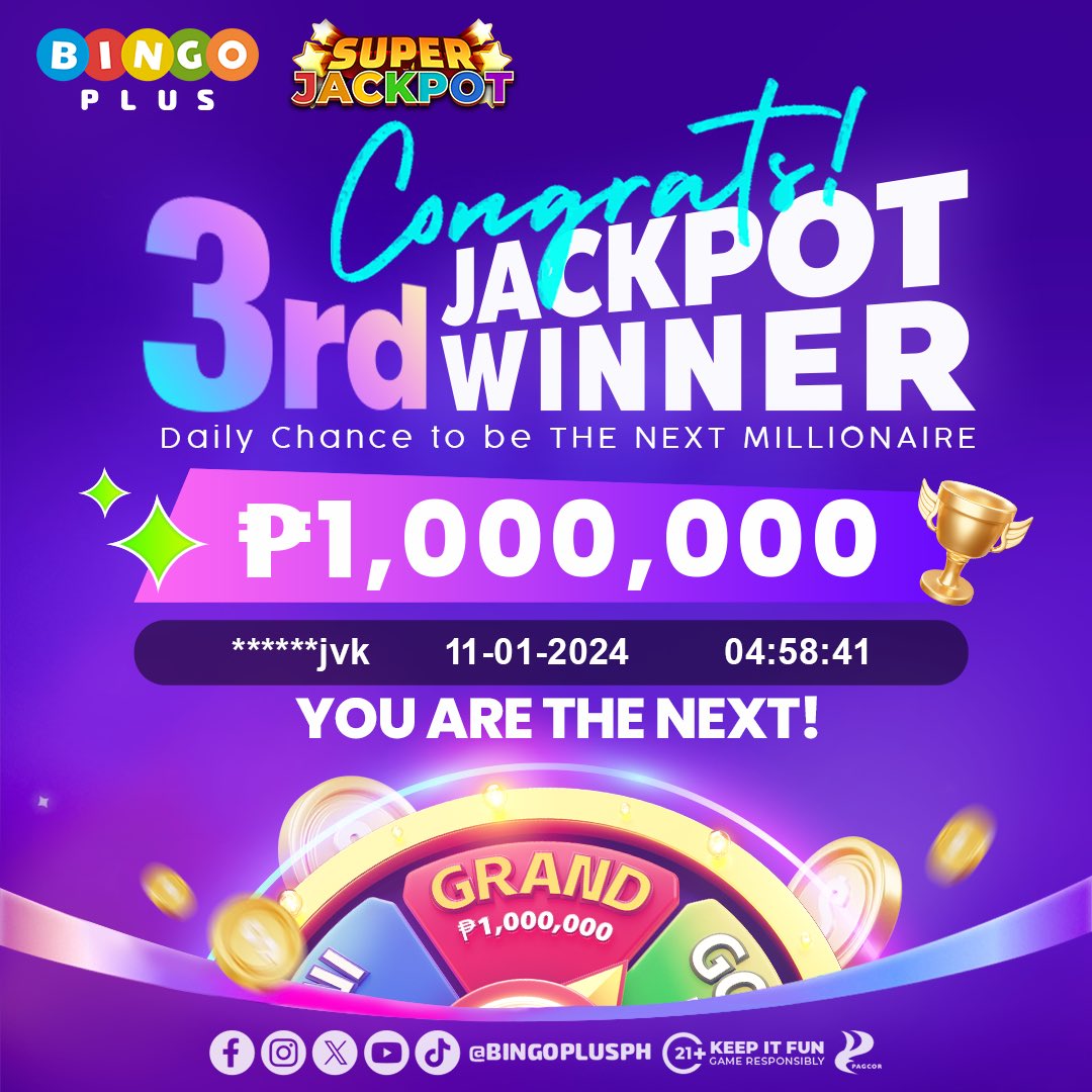 Bingoplusph's tweet photo. IKAW NA KAYA ANG SUSUNOD NA SUPERJACKPOT WINNER?

Kagaya nila, may chance ka ring manalo! Sa PISO mo, pwede ka nang maging milyonaryo!

#BingoPlus #BPSuperJackpot https://t.co/TjIXAEyZk8