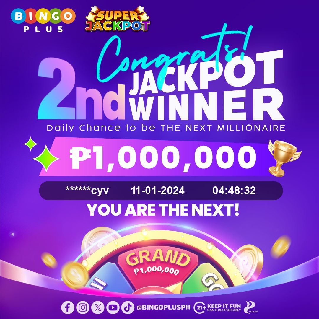 Bingoplusph's tweet photo. IKAW NA KAYA ANG SUSUNOD NA SUPERJACKPOT WINNER?

Kagaya nila, may chance ka ring manalo! Sa PISO mo, pwede ka nang maging milyonaryo!

#BingoPlus #BPSuperJackpot https://t.co/TjIXAEyZk8