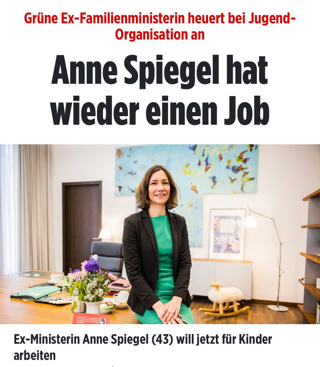 Neulich bei den Grünen:

G1: „Was machen wir mit Anne?“

G2: „Gibt es noch Stellen im UBA?“

G3“Will Anne nicht.“

G2: „Dann ne NGO. Was mit Kindern, da kann keiner was gegen sagen.“

G1: „Ok, Lisa muss das Geld geben.“

G3: „Dienstwagen muss drinnen sein.“

G1,2,3: „Ok!“