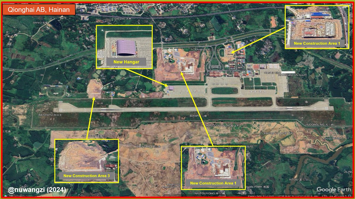 nuwangzi's tweet photo. #PLANAF #Hainan

According to Sept. 2024 images, it seems like Qionghai AB is now under significant renovations, including new hangars and probably new modernized facilities.

Qionghai is the home of the 3rd Special Aircrafts Division, in charge of the South China Sea area. https://t.co/sEXQuIHuZM
