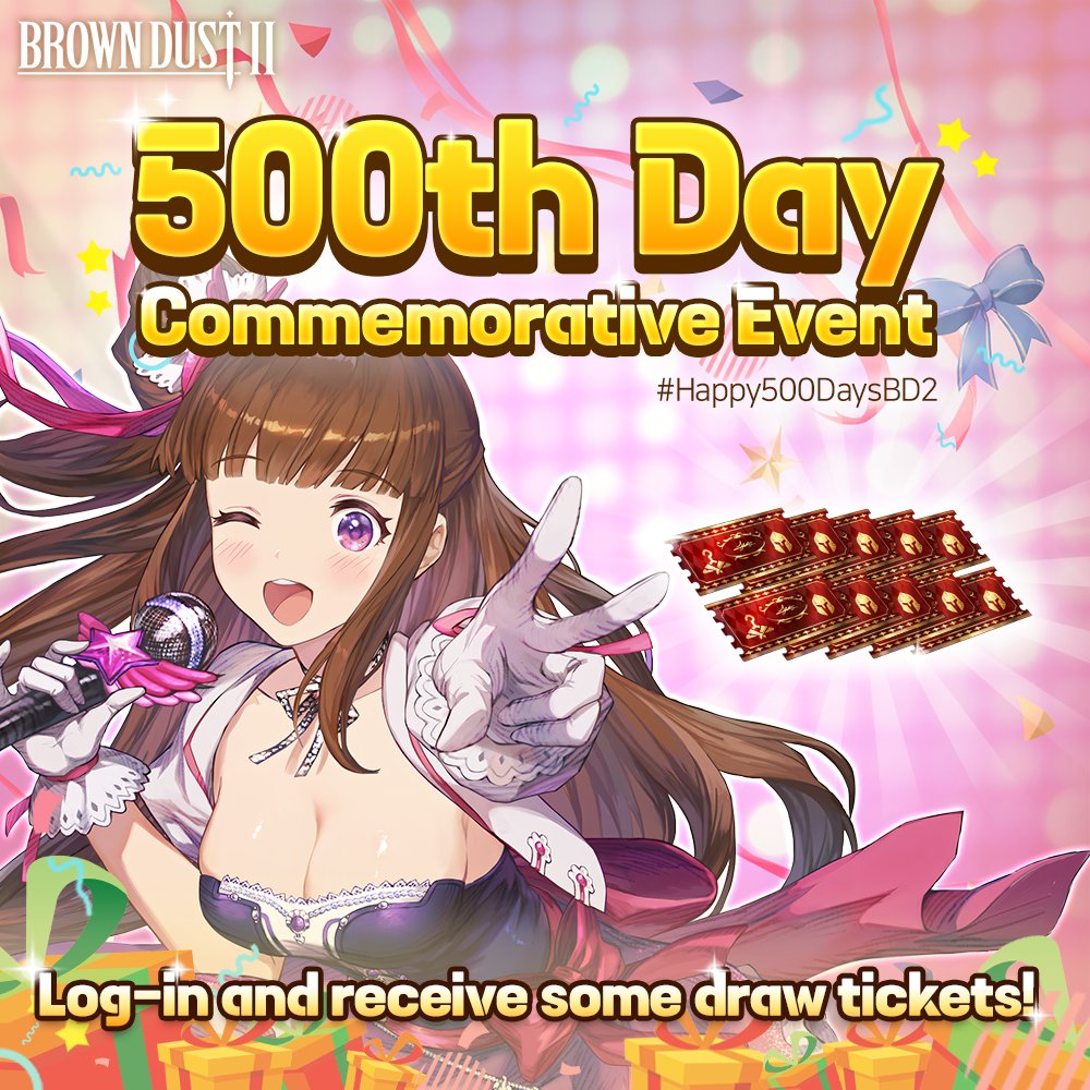 BROWNDUST2_EN's tweet image. 🎉500th-day Commemorative Event✨

It's hard to believe 500 days have passed together with you. 😊
Thank you so much for being with us!

📅 Period: November 2nd, 2024 (Sat) 12:00 AM ~ November 5th, 2024 (Wed) 23:59 PM (UTC)

📍 500-Day Commemorative Login Event 📍
🎁 Reward: Draw…