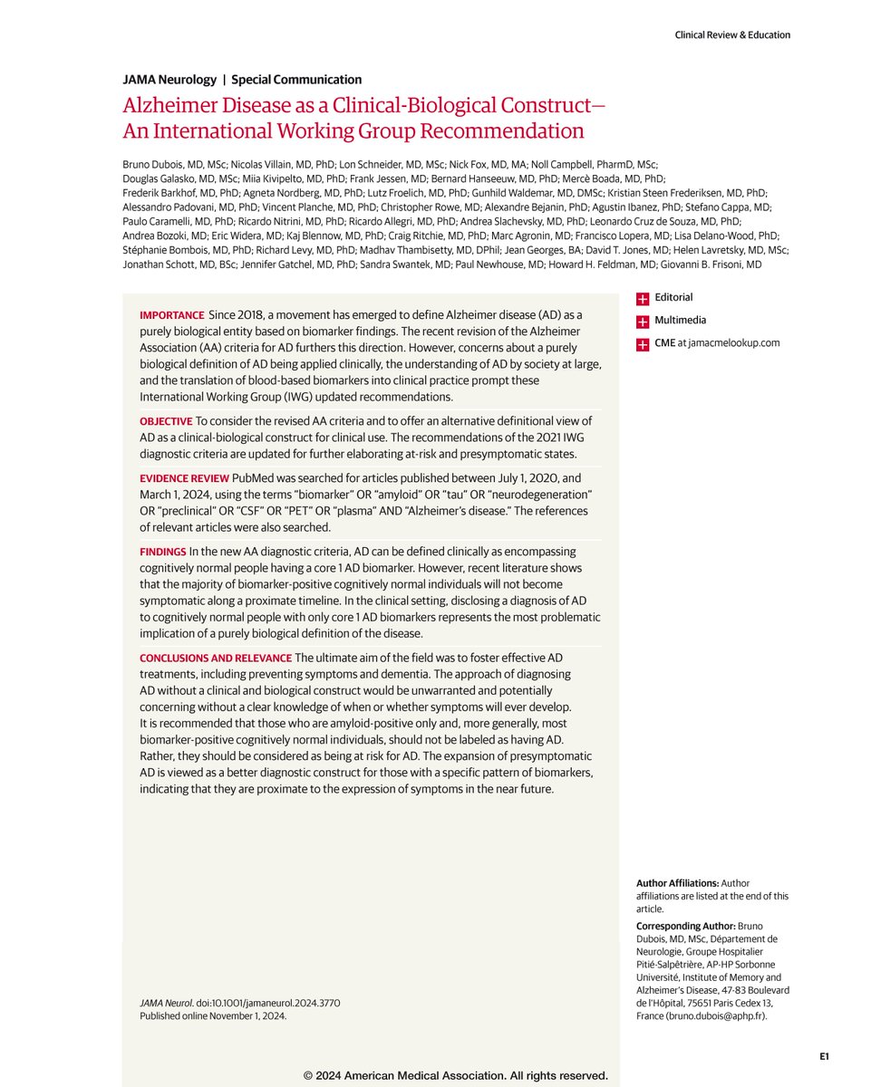 JAMA Internal Medicine (@jamainternalmed) on Twitter photo From <a href="/JAMANeuro/">JAMA Neurology</a>: International Working Group suggests biomarker positive cognitively normal individuals should not be diagnosed as having Alzheimer disease and instead are at-risk. #CTAD24
ja.ma/3NNgDxe From <a href="/JAMANeuro/">JAMA Neurology</a>: International Working Group suggests biomarker positive cognitively normal individuals should not be diagnosed as having Alzheimer disease and instead are at-risk. #CTAD24
ja.ma/3NNgDxe