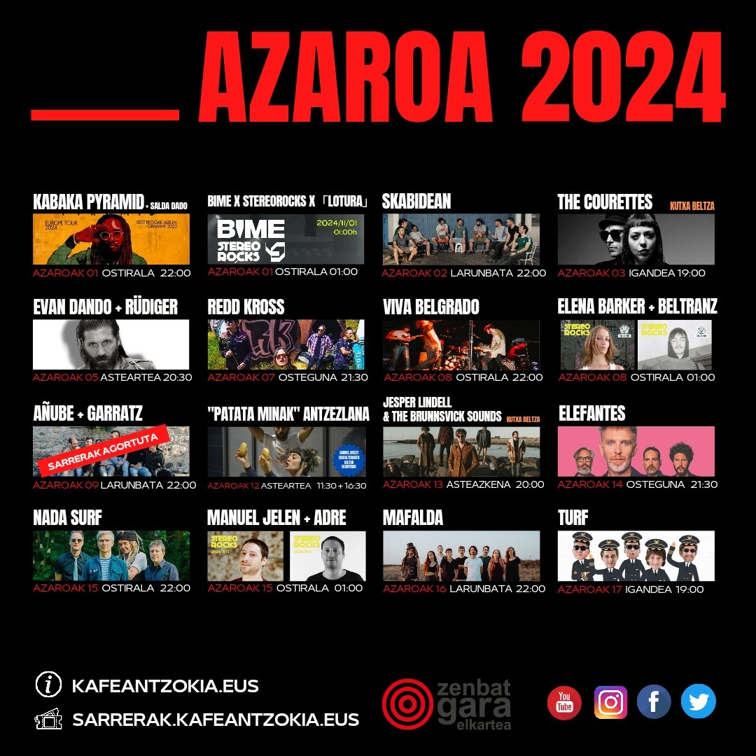 kafeantzokia's tweet photo. Azaroko egitaraua prest! ✔️
🌐info +: https://t.co/YnY5ptKzDi
🎟️ https://t.co/DTCDK6Ack3
#kafeantzokia #musika #kontzertuak #kultura #urria #bilbaoagenda #bilbaoplanes #bilbaokultura https://t.co/2kfPd7nE7W