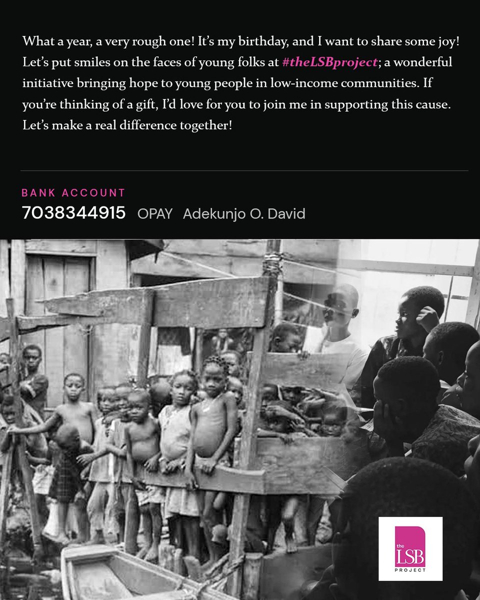 AODavid5's tweet image. What a year, a very rough one!
It’s my birthday, y&apos;all and I want to share some joy! Let’s put smiles on the faces of young folks at #theLSBproject; a wonderful initiative bringing hope to young people in low-income communities.