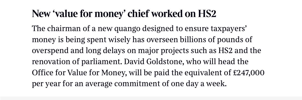 benarty's tweet photo. In a long established British tradition, the job goes to an acknowledged failure. As pensioners freeze and starve this winter, they will be warmed with the news that ex HS2 head will get £247,000 yearly for working one day a week. https://t.co/0evz23KDXn