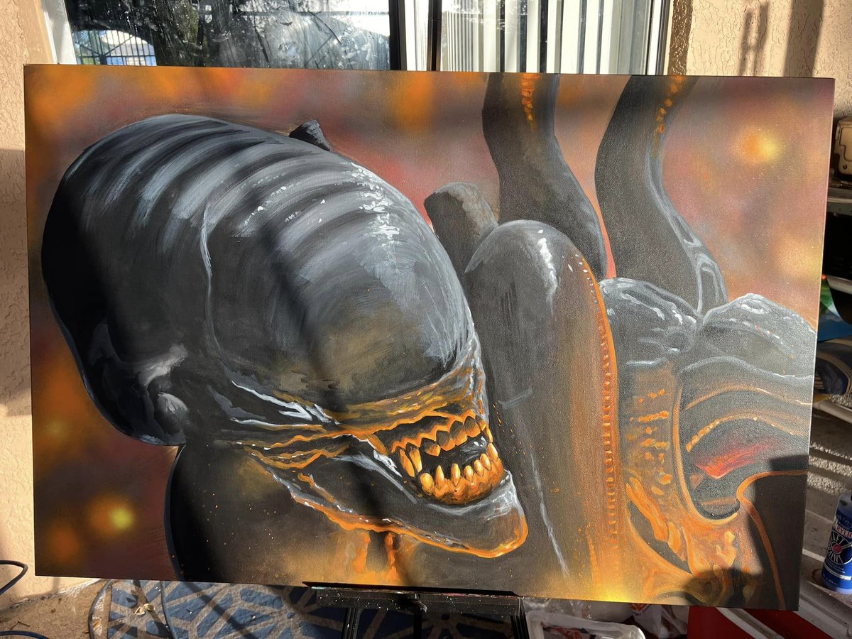 avpgalaxy's tweet photo. This brilliant #AlienRomulus painting was shared by Ash Schultz in the Alien vs. Predator Galaxy - Facebook Community! #Alien #Aliens #Prometheus #AlienvsPredator #AliensvsPredator #Xenomorph #XenomorphXX121 #HRGiger #StanWinston #LegacyEffects #AshSchultz https://t.co/fDaox2j4UF