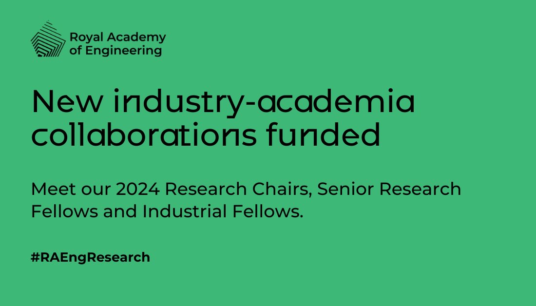 RAEngNews's tweet photo. 👏 Congratulations to our 2024 Research Chairs, Senior Research Fellows and Industrial Fellows.

The schemes support the development of transformative engineering innovations through industry-academia collaboration. 

Get to know our awardees: https://t.co/QGeqkSyq71 https://t.co/CMLxiep9yj