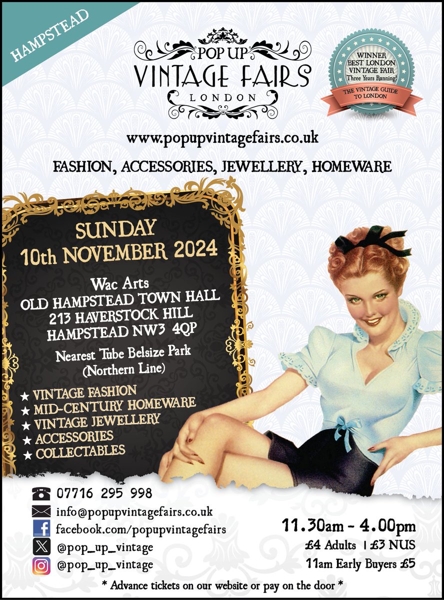 Pop Up Vintage Fairs (@pop_up_vintage) on Twitter photo Last vintage fair of the season!
Sunday 10 Nov - Hampstead Town Hall, 213 Haverstock Hill #London #NW3 4QP. Opens 11:00am-4:00pm #vintagefair #LondonEvents #thingstodoinlondon #Hampstead
<a href="/HampsteadHighSt/">Hampstead High St</a> <a href="/HampsteadMums/">Hampstead Mums</a> <a href="/BelsizeVillage/">Belsize Village, London, NW3</a> <a href="/Pramstead_/">Pramstead</a> <a href="/LondonPopups/">LondonPopups</a> <a href="/LuvPrimroseHill/">Primrose Hill</a> Last vintage fair of the season!
Sunday 10 Nov - Hampstead Town Hall, 213 Haverstock Hill #London #NW3 4QP. Opens 11:00am-4:00pm #vintagefair #LondonEvents #thingstodoinlondon #Hampstead
<a href="/HampsteadHighSt/">Hampstead High St</a> <a href="/HampsteadMums/">Hampstead Mums</a> <a href="/BelsizeVillage/">Belsize Village, London, NW3</a> <a href="/Pramstead_/">Pramstead</a> <a href="/LondonPopups/">LondonPopups</a> <a href="/LuvPrimroseHill/">Primrose Hill</a>