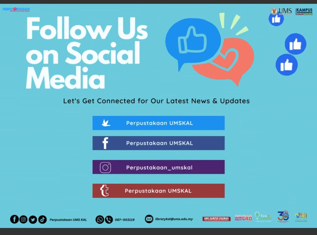 Libkal_UMS's tweet image. Follow us on sosial media ✌️

- Lets get connected for our latest news &amp;amp; update.

#FollowUs
#MediaSosial
#LibraryUMSKAL