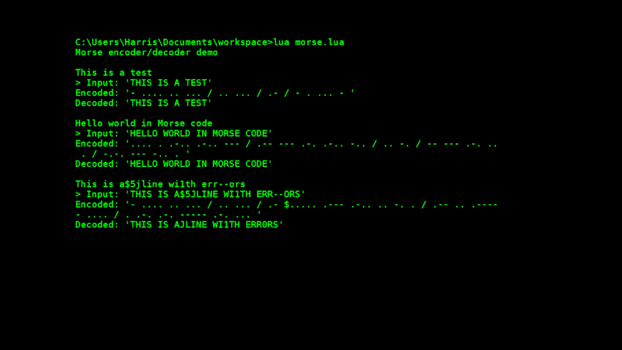 xgeorgio_gr's tweet image. #Coding_Fridays : Morse encoder/decoder demo in Lua
See the full video in the Youtube channel central -- youtube.com/@apneacoding 
Enable captions for more details and walk-through. Source code available at the Github repository (see channel info).
#coding #programming #lua