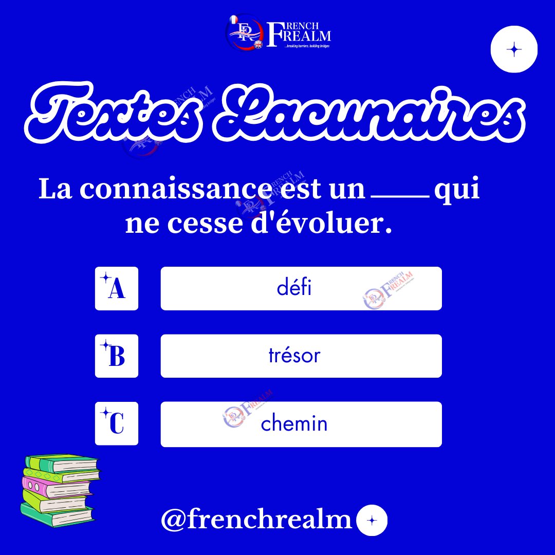 FrenchRealmFR's tweet image. Lacunaires: The art of missing pieces ✨️ 
Dicover the power of incomplete texts and how they shape our understanding. 

Give your answer to the text lecunaires in the comment section below! 

 #frenchschool #speakfrenchwithfun
#frenchlanguagelearning #frenchrealm
L