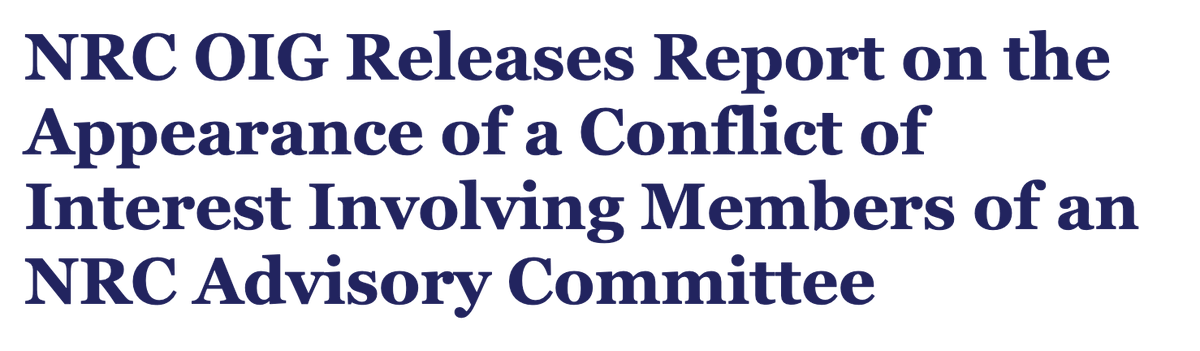 NotCommission's tweet image. New NRC OIG report reveals troubling oversight lapses, highlighting potential conflicts of interest in NRC advisory committee. Public health and safety deserve unbiased decision-making! #Accountability #Transparency #NRC #PublicSafety
nrcoig.oversight.gov/news/nrc-oig-r…
