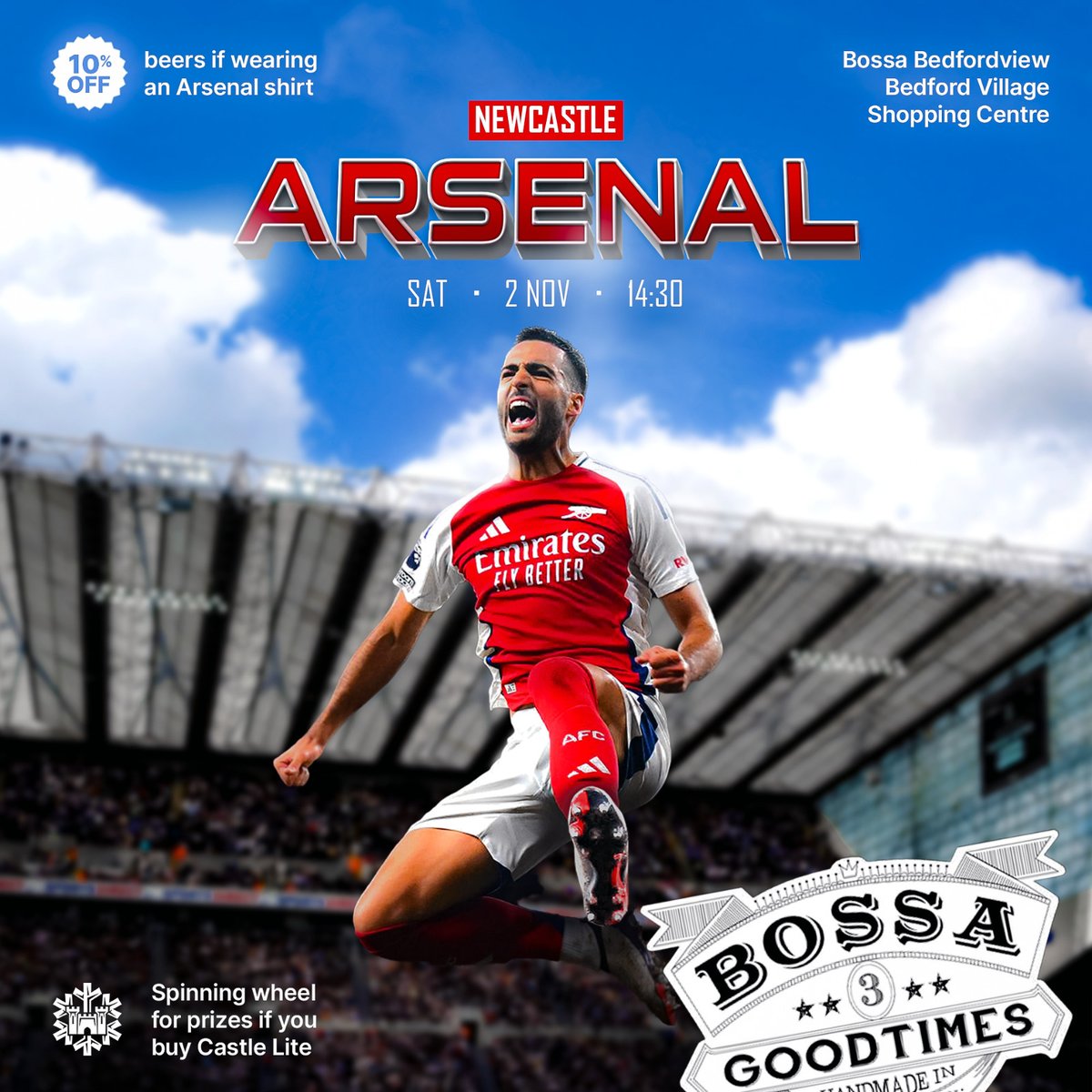 Next up.We make our way to Newcastle for a early kick off on Saturday 

Don't forget to catch the game at the following
Arsenal South Africa official branches to show support for the
Arsenal

Coppers Craft Bar and Grill
Bossa Bedfordview
Encore.Menlyn

#coyg #arsenal #arsenalsa