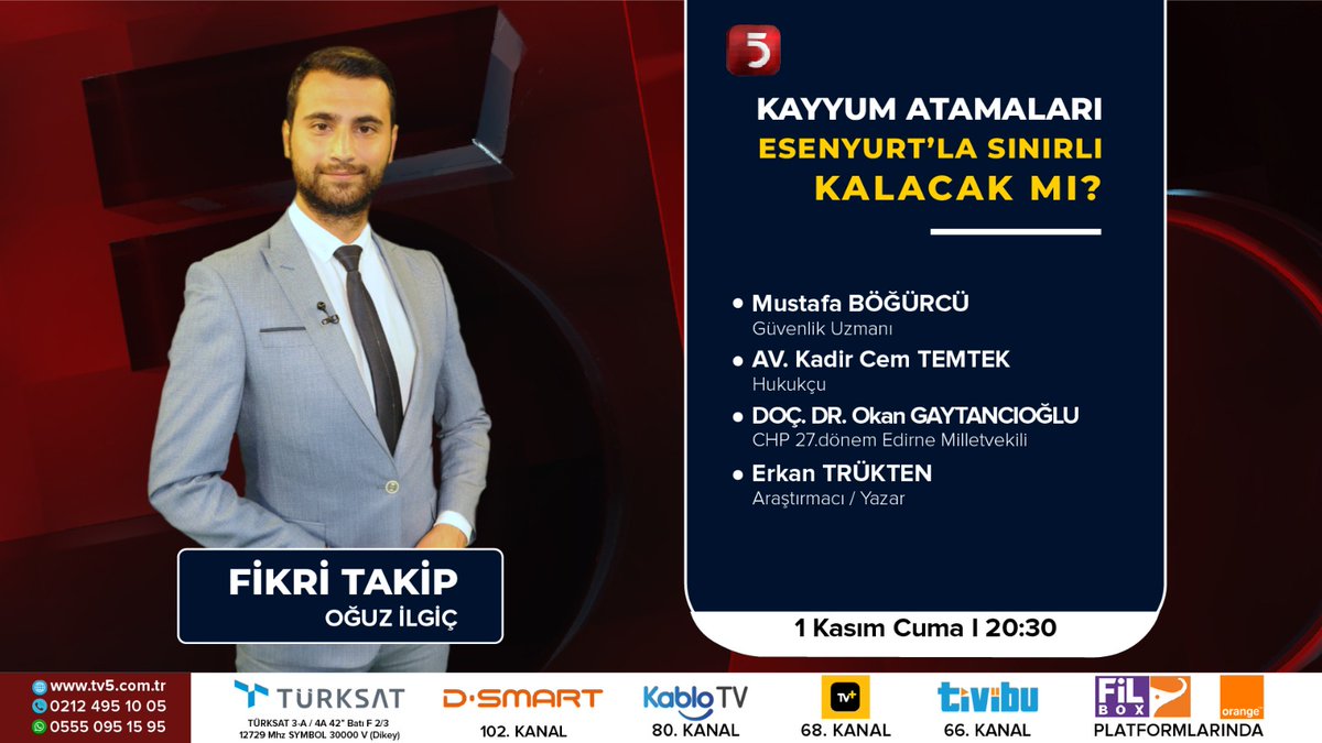 TV5 (@tv5televizyonu) on Twitter photo - Erdoğan "umut hakkı" sorusunu neden cevapsız bıraktı?
- Kayyum atamaları Esenyurt'la sınırlı kalacak mı?
- Mansur Yavaş İstanbul'daki toplantıya neden katılmadı? CHP ve Yavaş için yol ayrımı mı?
<a href="/oguz_ilgic/">oğuz ilgiç</a> soruyor, <a href="/Bogurcu_Mustafa/">Mustafa Böğürcü</a>, <a href="/cmtmtk/">Av.Kadir Cem TEMTEK</a>, <a href="/okangaytanciogl/">Okan Gaytancıoğlu</a> ve <a href="/ErkanTrukten/">Erkan Trükten 🇹🇷</a> - Erdoğan "umut hakkı" sorusunu neden cevapsız bıraktı?
- Kayyum atamaları Esenyurt'la sınırlı kalacak mı?
- Mansur Yavaş İstanbul'daki toplantıya neden katılmadı? CHP ve Yavaş için yol ayrımı mı?
<a href="/oguz_ilgic/">oğuz ilgiç</a> soruyor, <a href="/Bogurcu_Mustafa/">Mustafa Böğürcü</a>, <a href="/cmtmtk/">Av.Kadir Cem TEMTEK</a>, <a href="/okangaytanciogl/">Okan Gaytancıoğlu</a> ve <a href="/ErkanTrukten/">Erkan Trükten 🇹🇷</a>