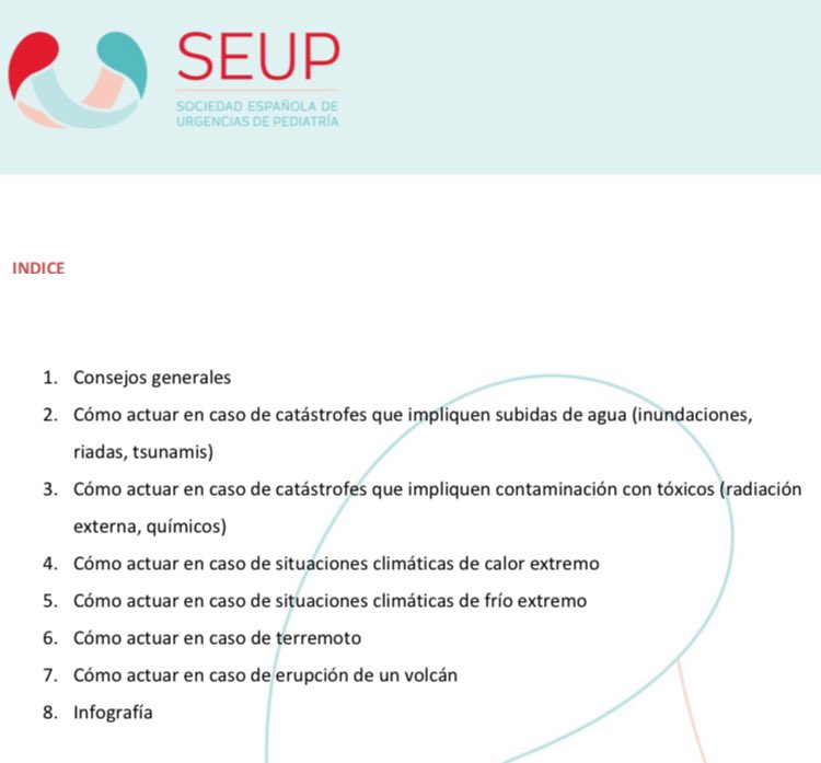 ‼️El Grupo de Trabajo de Catástrofes e Incidentes con múltiples víctimas de la SEUP ha elaborado un documento con consejos para padres en caso de catástrofes.

Incluye consejos generales y otros según tipo de catástrofe.

👉Accede al documento completo en: seup.org/wp-content/upl…