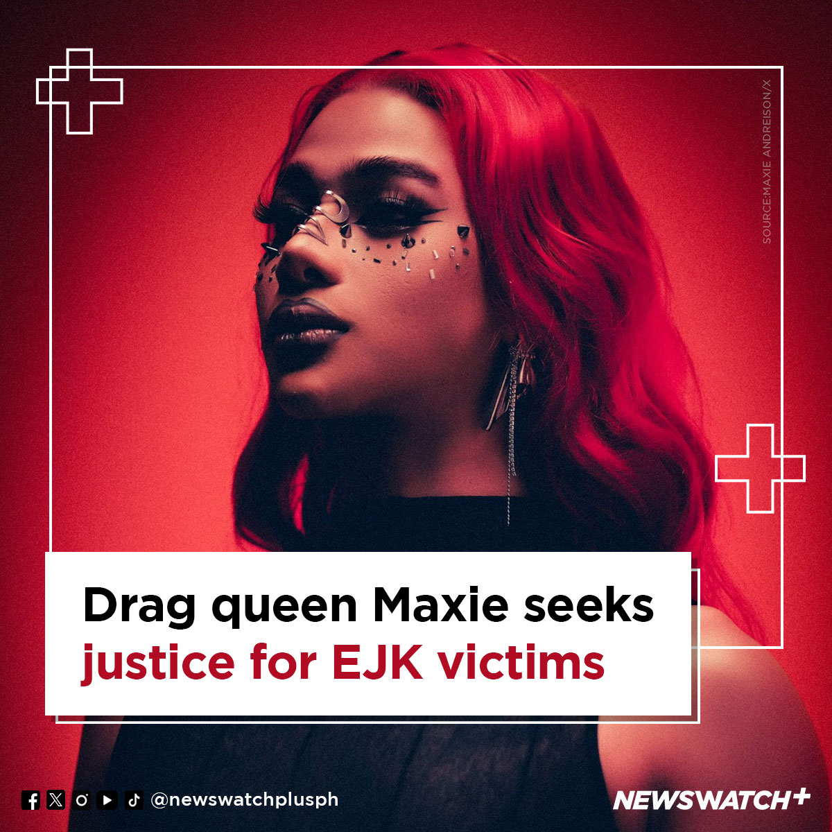 newswatchplusph's tweet photo. Drag Race Philippines Superstar Maxie Andreison called for justice for extrajudicial killing (EJK) victims after the Halloween festivities. 

“Hindi sapat na takutin tayo ng mga patay ngayong Halloween. Mas nakakatakot ang mga buhay na kayang pumatay—mga nasa kapangyarihan ngunit walang pananagutan, nagtatago sa anino ng dahas ng batas,” Maxie said in a post on X.

READ: https://t.co/A3rQxYupNb