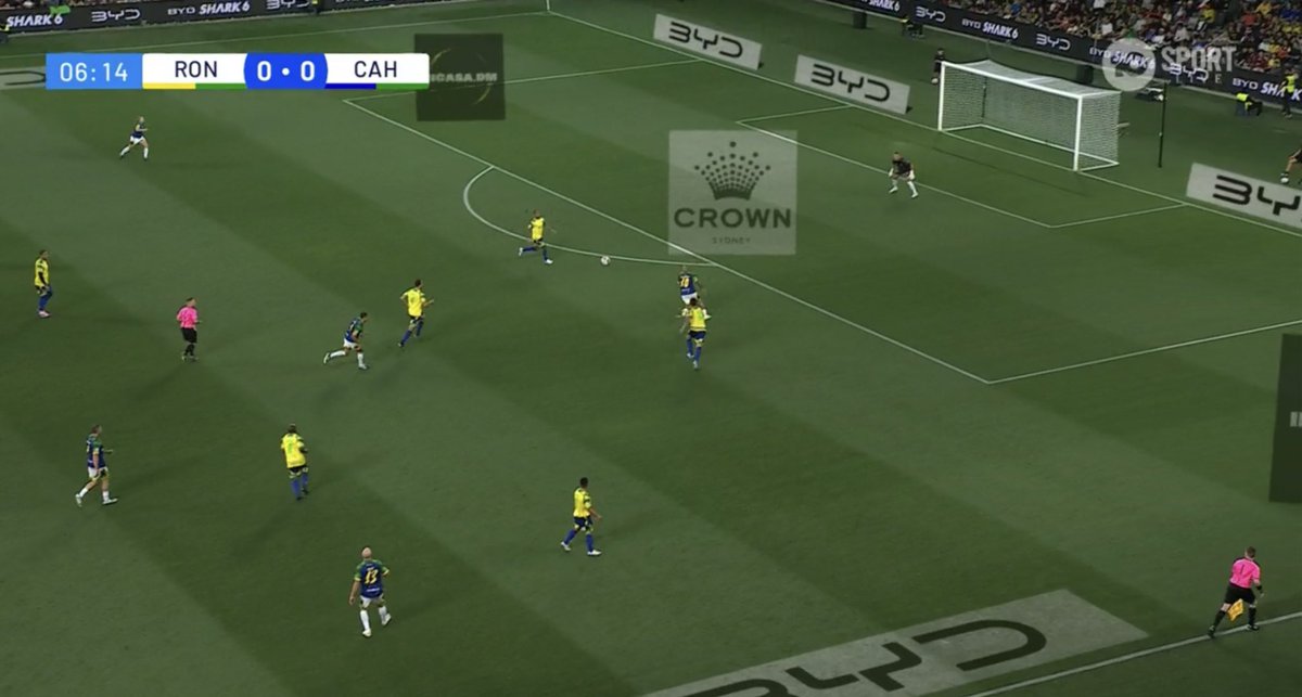 Evan_M_G's tweet photo. Ok let’s switch on the Ronaldinho match, it can’t be that much of a cash grab, I mean it’s not like they’ll have company logos digitally plastered across the full width of the pitch-… 

#RONvCAH is that the match hashtag? lmao https://t.co/pinfDmGpn9