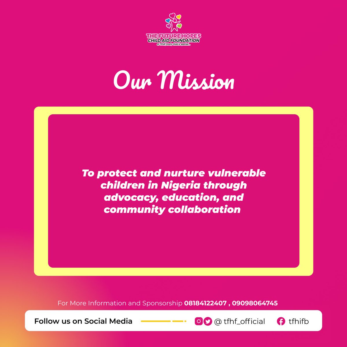 Happy New Month Future Hopes!

Today, we remind you of our purpose at Future Hopes Child Aid Foundation.