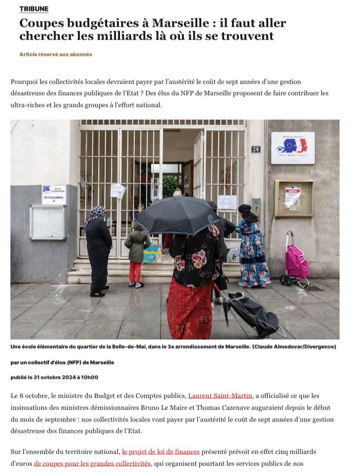 sebbarles's tweet photo. 🔴 Nous avons signé avec @mbompard @hendrik_davi @sebastiendelogu et 17 éluEs #NFP de Marseille une tribune dans @libe pour dénoncer la saignée austéritaire du budget à venir qui pénalise en premier lieu les collectivités, les + précaires et l’écologie✊
👉https://t.co/iEFLIrnhHC https://t.co/HJjzDKXztS