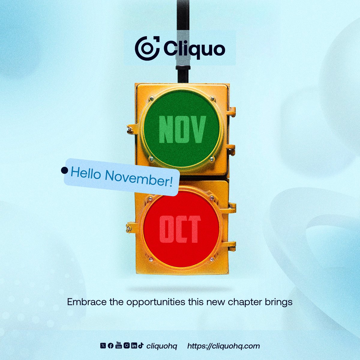 CliquoHQ's tweet photo. Hey everyone! Here we are at the start of a new month—let's welcome the fresh opportunities and challenges it brings. Wishing you all joy, success, and lots of reasons to celebrate along the way!

Let's make it an amazing month! Cheers to November

#cliquo #newmonth #freshstart https://t.co/3HfN5pSysc
