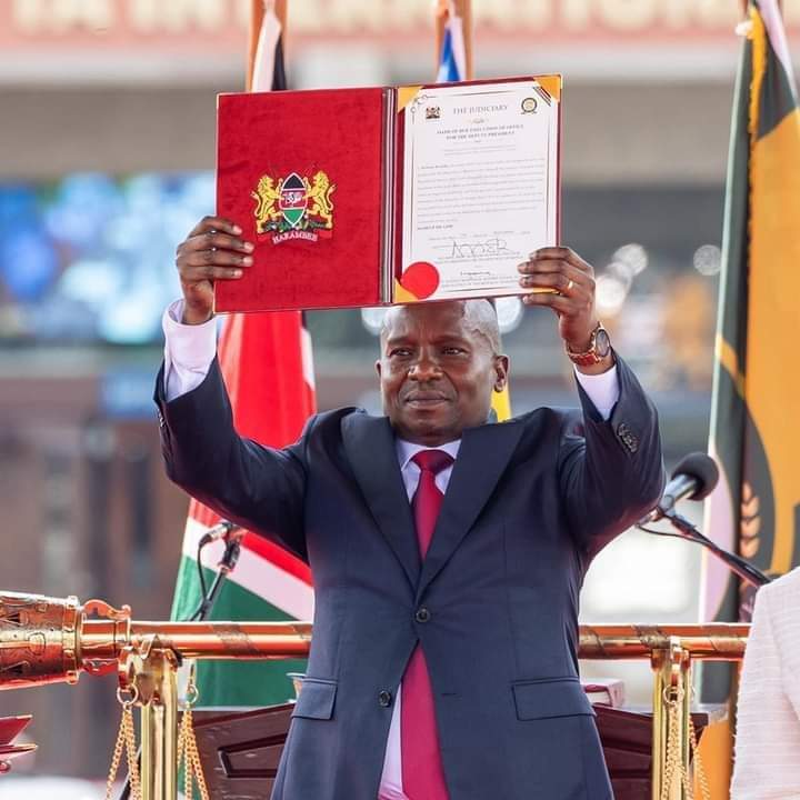 Aaroncheruiyot's tweet photo. On the day Senate voted to Oust Prof Kindiki as Dep Speaker, I felt terribly gutted. 
I walked up to him to say sorry.
He looked at me straight in the eye and said , "You think God brought us this far, to terminate us at Deputy Speaker ? Please Relax. There are better days ahead."
I reflected on that very conversation as I watched him take the oath of office this morning.
Indeed , God's timing is the BEST.