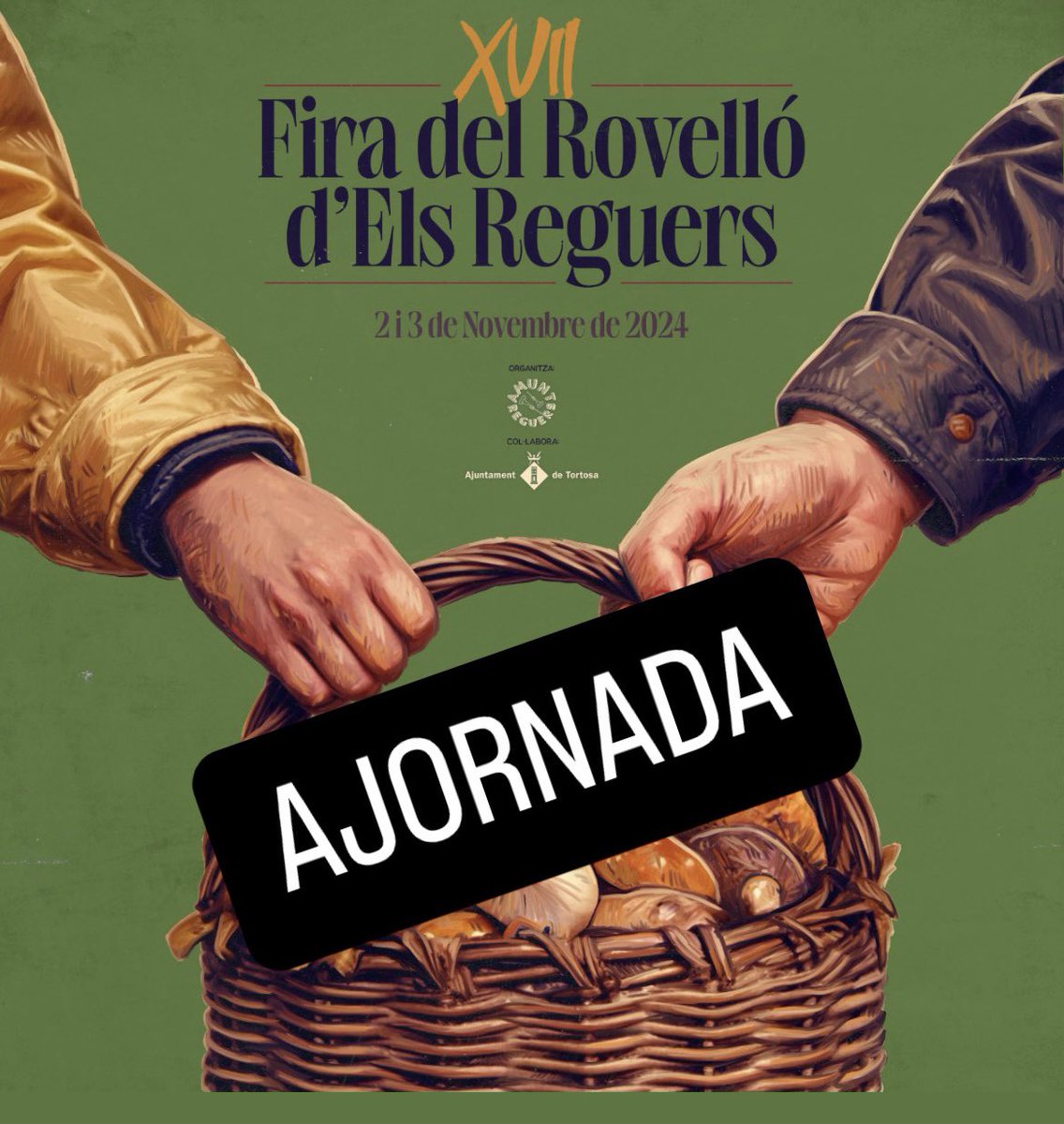 AVÍS | 🍄‍🟫La 17a Fira del Rovelló dels Reguers queda ajornada per les fortes pluges

🚙Eviteu desplaçaments innecessaris

🙏🏻 Disculpeu les molèsties