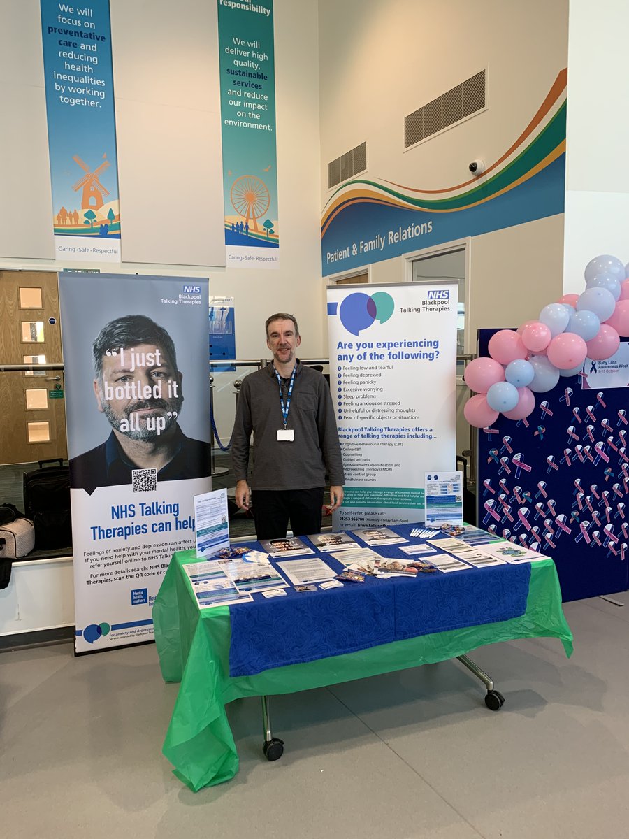 tt_blackpool's tweet photo. Next week is Stress Awareness week! Come along to the Talking Therapies stand on the Mezzanine at Blackpool Teaching Hospitals today, Fri 1st Nov 11.30 - 1.30pm.  We will provide you with information how we can help for you to share with friends, family and colleagues. https://t.co/P1Psk6NXEs