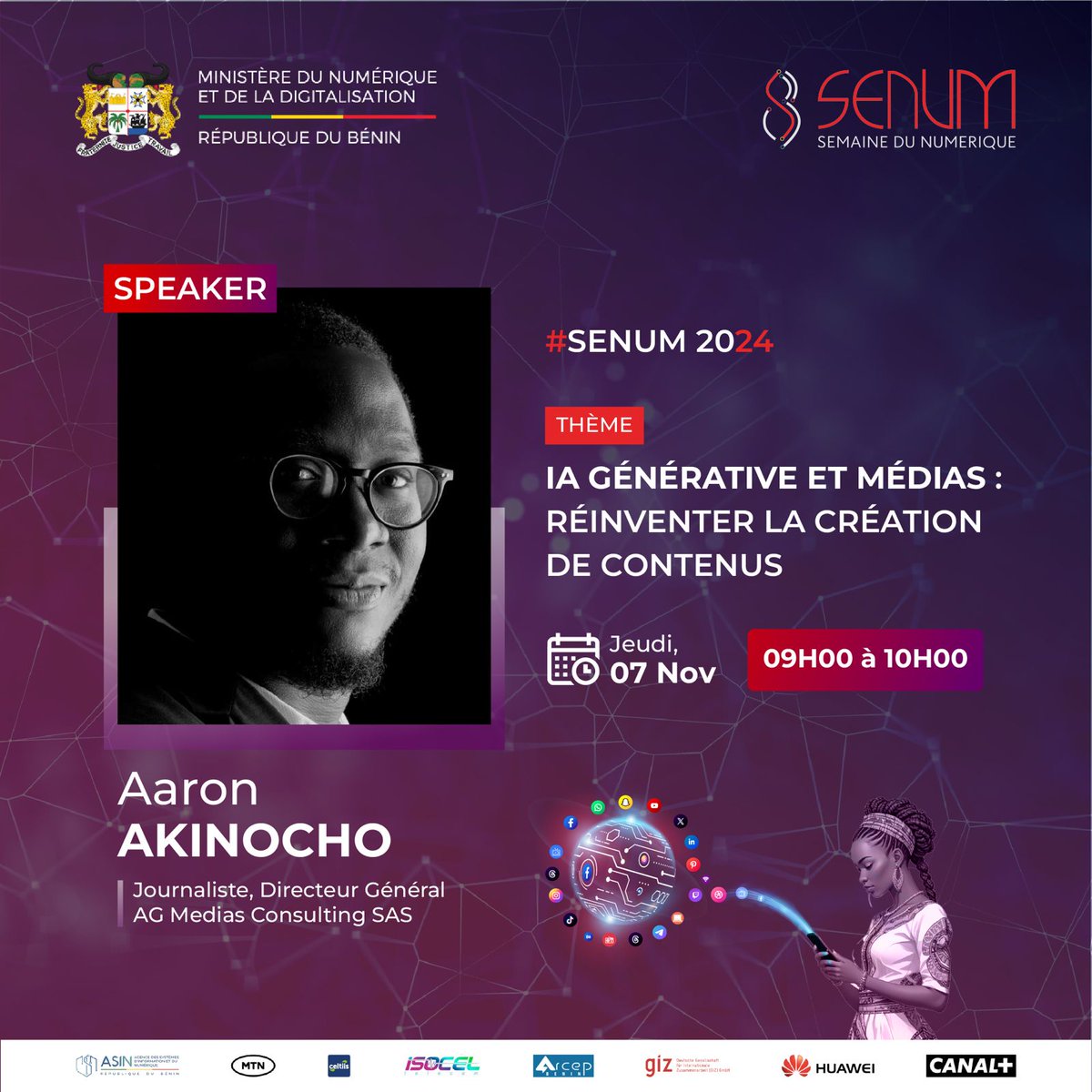 🤖Explorez les nouvelles frontières de la création  de contenu avec l'IA à la SENUM2024 ! 🚀✨

📅 07 nov. 2024
📍 Palais des Congrès, Cotonou
🌐 semainedunumerique.bj

#SENUM2024 #IAGénérative #waxeho #Médias #BeninNumérique