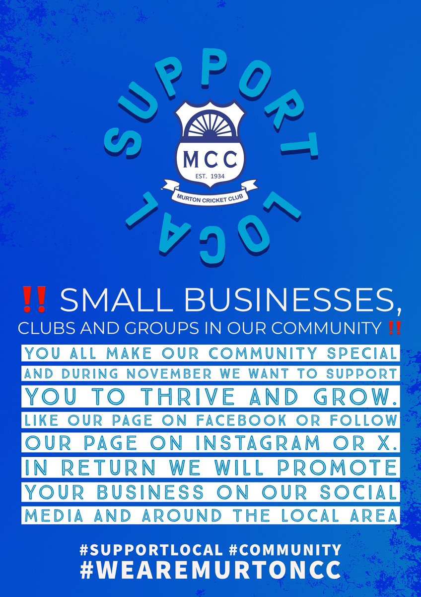 During November we are supporting #localbusiness, groups or clubs in our community. 

Just like or follow our page and in return we will promote your business to our members and on our social media channels. 

#SupportLocal 
#community 
#wearemurtoncc