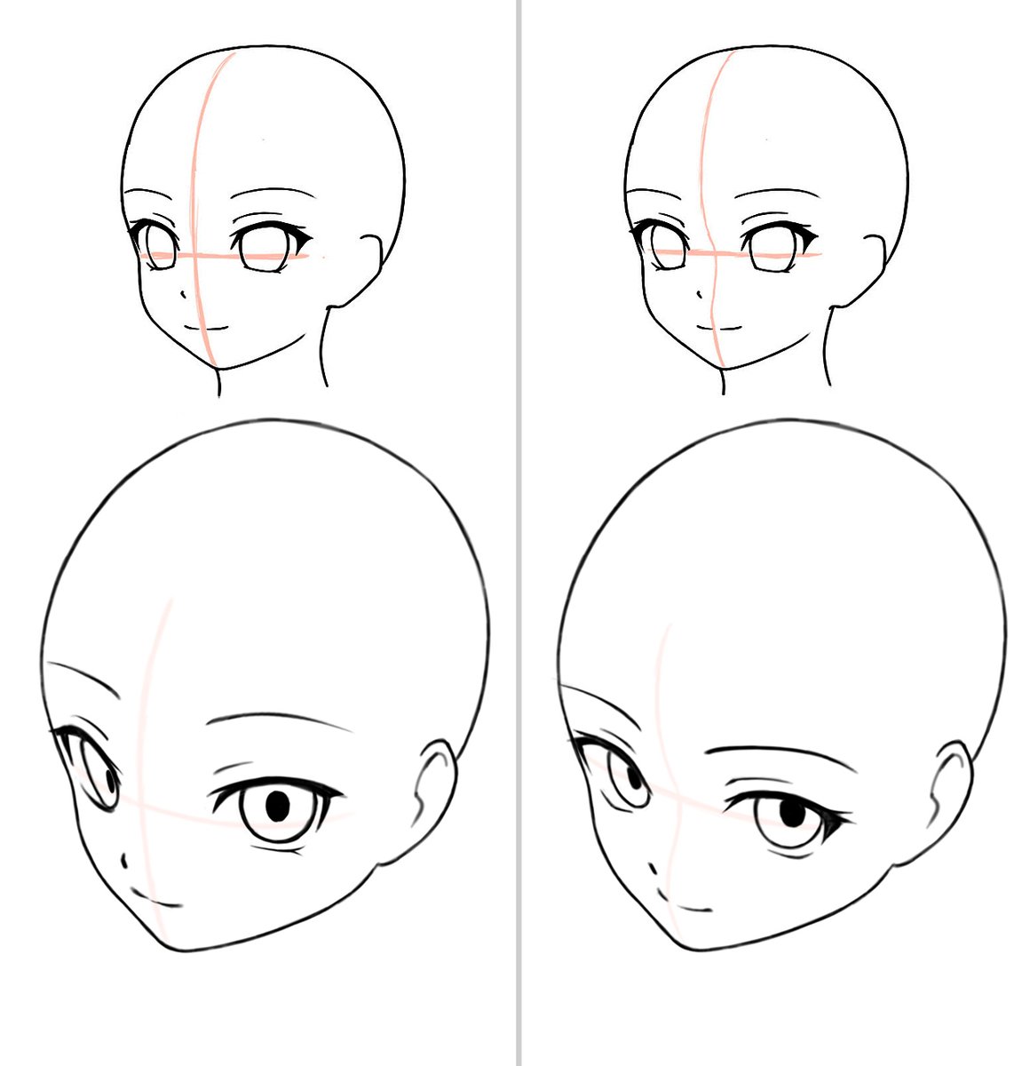 この「十字線」で顔の立体を認識していると、アイレベルが目を通る水平的な顔ならまだなんとかなるが、煽り俯瞰になったときに破綻する。そもそも顔の立体を把握できていない＝立体認識そのものが怪しいから壊滅の連鎖になっていく。形の意味を理解することが大切だ。