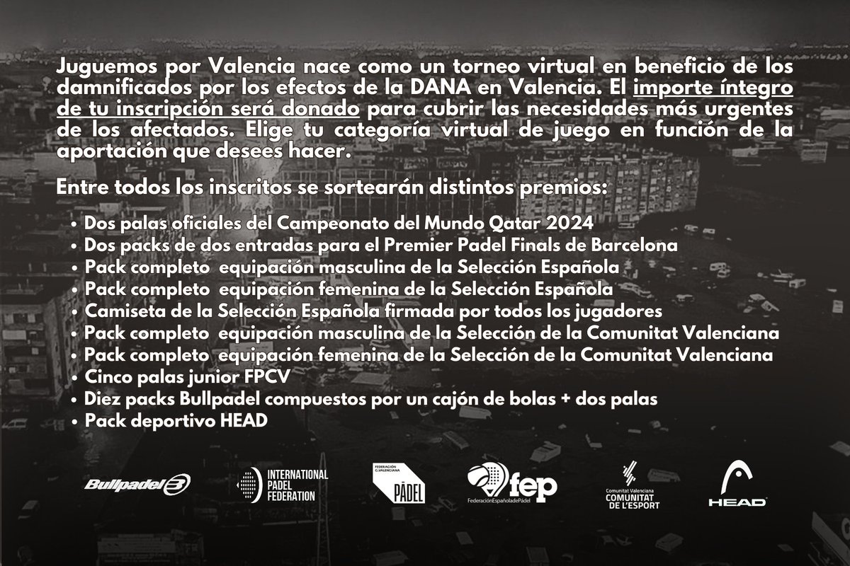 ❤️‍🩹 Entre todos los inscritos se sortearán distintos premios muy especiales. Juega por Valencia, apoya a los que más te necesitan.

🔗 Haz click en el enlace para inscribirte y comparte este twit

federaweb.com/Public/Competi…