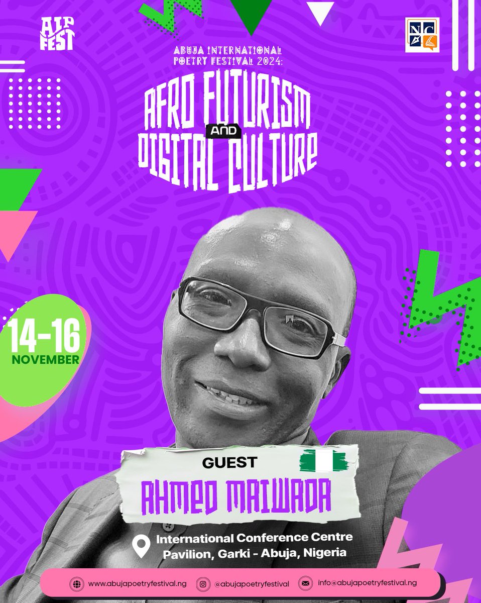 AbujaPoetryFest's tweet photo. INTRODUCING OUR GUESTS

Ahmed Maiwada is a Lawyer, poet, novelist and book publishing company owner.

#AIPFEST #AfroFuturismAndDigitalCulture
#DigitalCulture
#AfroFuturism
#AbujaFestivals
#PoetryFestival #Meetourguest #PoetryInAction #AbujaPoetryFestival https://t.co/hq2yKeUvJc